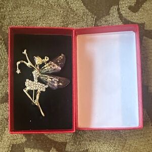 Gold toned Fairy Brooch with Sparkling Wings and cubic zirconia accents